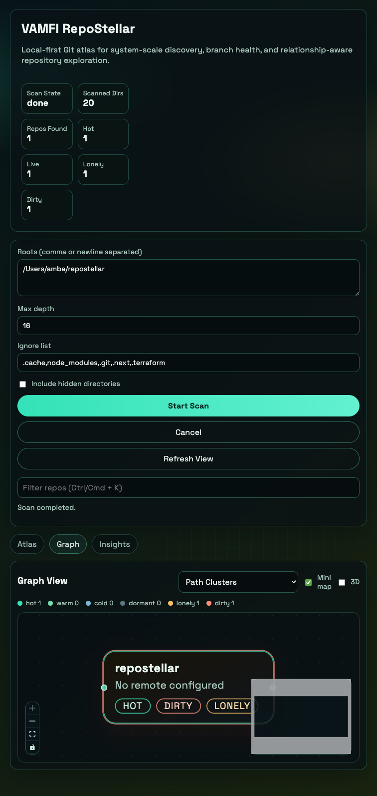 RepoStellar redesigned graph view in 2D