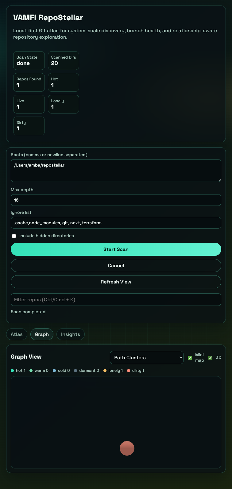 RepoStellar redesigned graph view in 3D